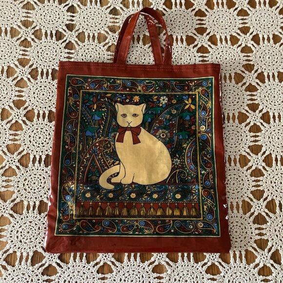 Vtg Ulster National Trust for Scotland Pat Albeck Cat on Paisley Shaw Tote Bag - Picture 3 of 15